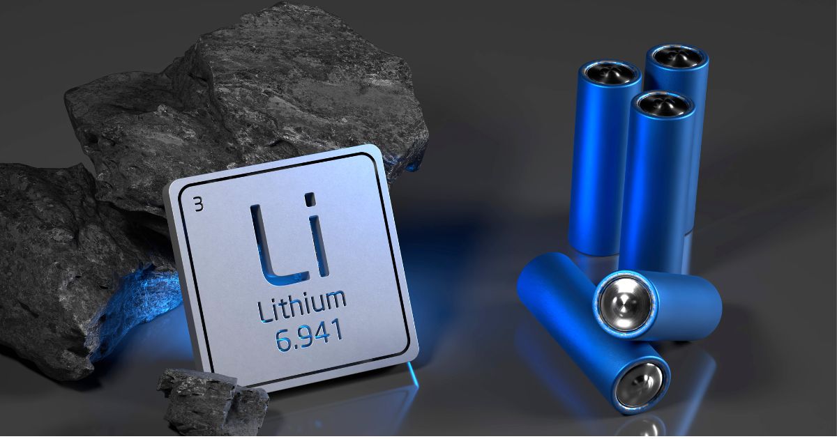 Lithium mineral presentation in periodic table, ore, and batteries